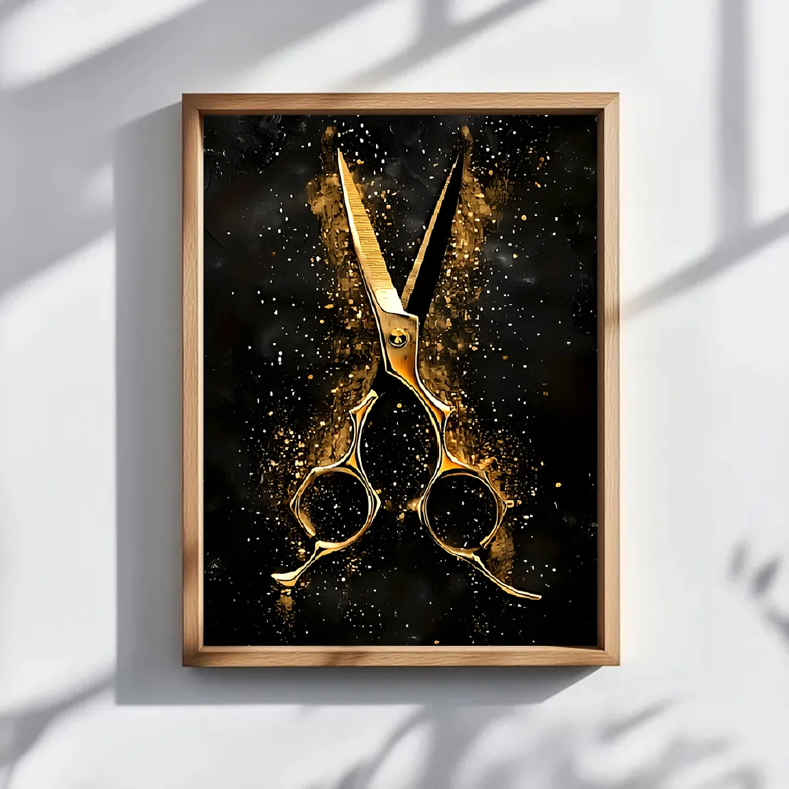 Frameless Design Stylish Barber Scissors Canvas Wall Art, Frameless Print - Black and Golden Hair Styling Salon Decor, Ideal for