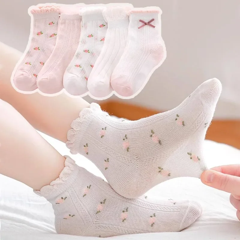 5 Paare/los Kinder Socken Frühling Sommer Baumwolle Mädchen Socken Nette Blumen Muster für Kinder Baby Kleine Mädchen Kleidung Zubehör