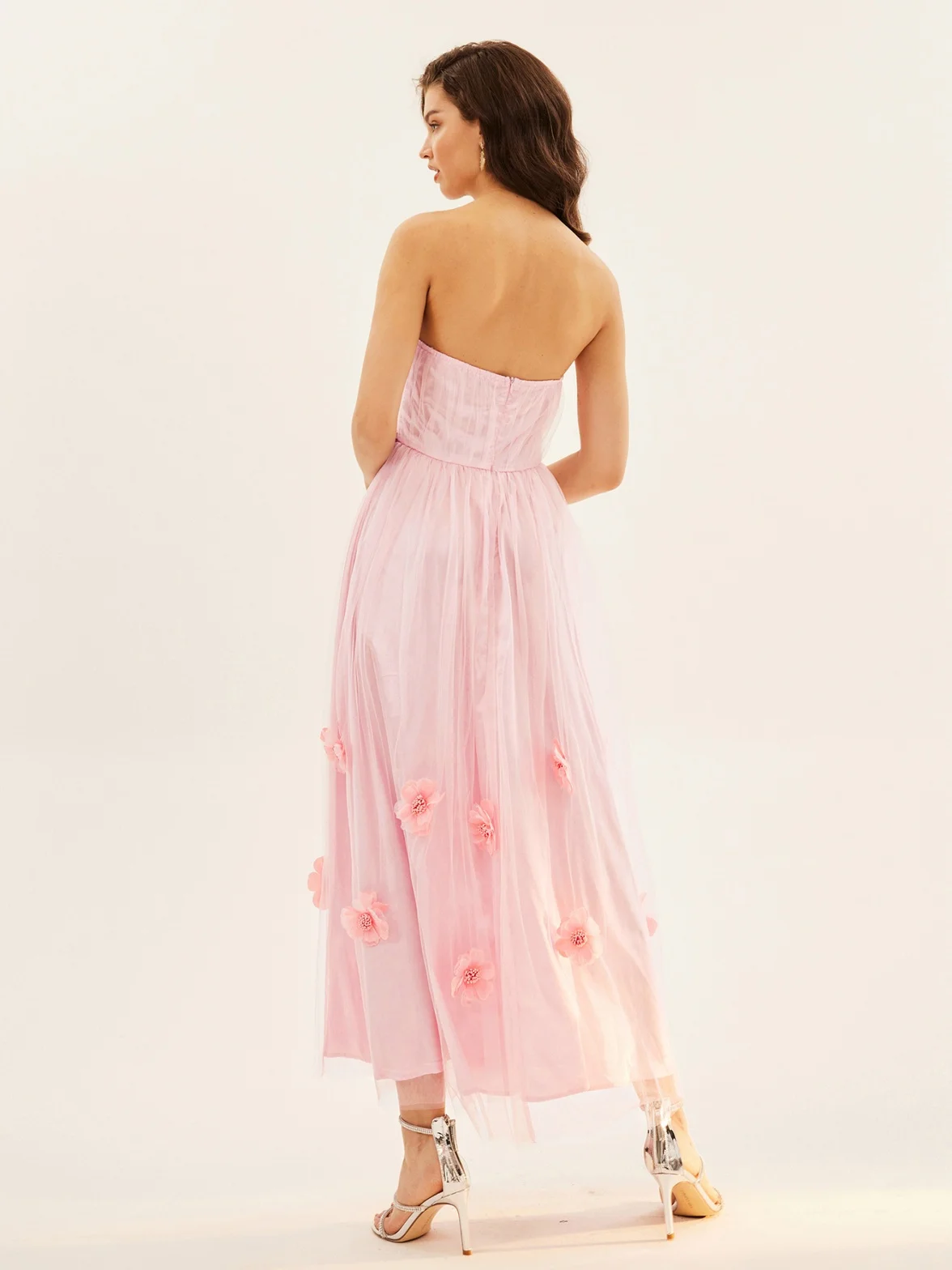 Robe de mariée longue sans bretelles pour femmes, robe de soirée formelle transparente, patients fantaisistes, thé initié par la rosée des fleurs 3D, 2024