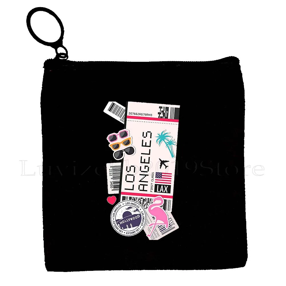 New York Parijs Londen Dubai Moskou Cairo Berlijn Tokyo Seoul Vliegtuig Ticket Instapkaart Canvas Portemonnee Sleuteletui Tas Etui