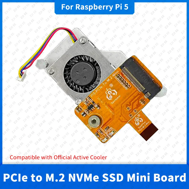 Raspberry Pi 5 PCIE To M.2 NVME SSD Expansion Board Compatible with  Official Active Cooler Mini HAT Board for Raspberry Pi 5