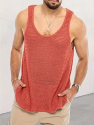 Spring Summer Fashion Men Loungewear Tank Tops, Sleeveless Knitted Simple Solid Sweaters, O-Neck 2024 Loose Male Vest Streetwear