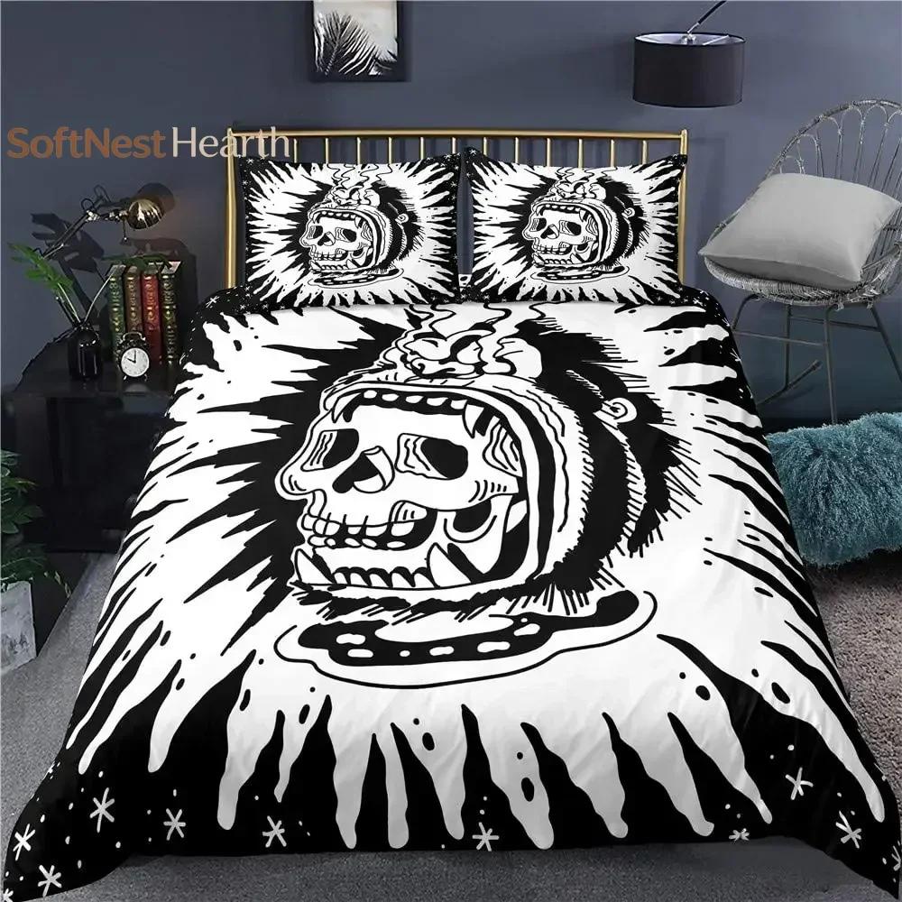 2026 Skull Bedding Set Boho Gothic Skull Skeleton Bones Duvet Cover Bedroom Single Twin King ​Size Quilt Cover Home Textile 2/3P