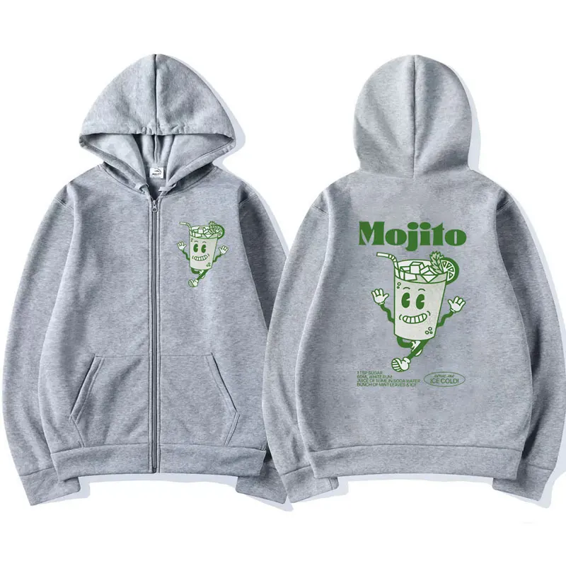 Funny Mojito Cocktail Graphic Zip-up Hoodie Male Fashion Oversized Sweatshirt Jacket Fall and Winter Fleece Zipper Coat Hoodies