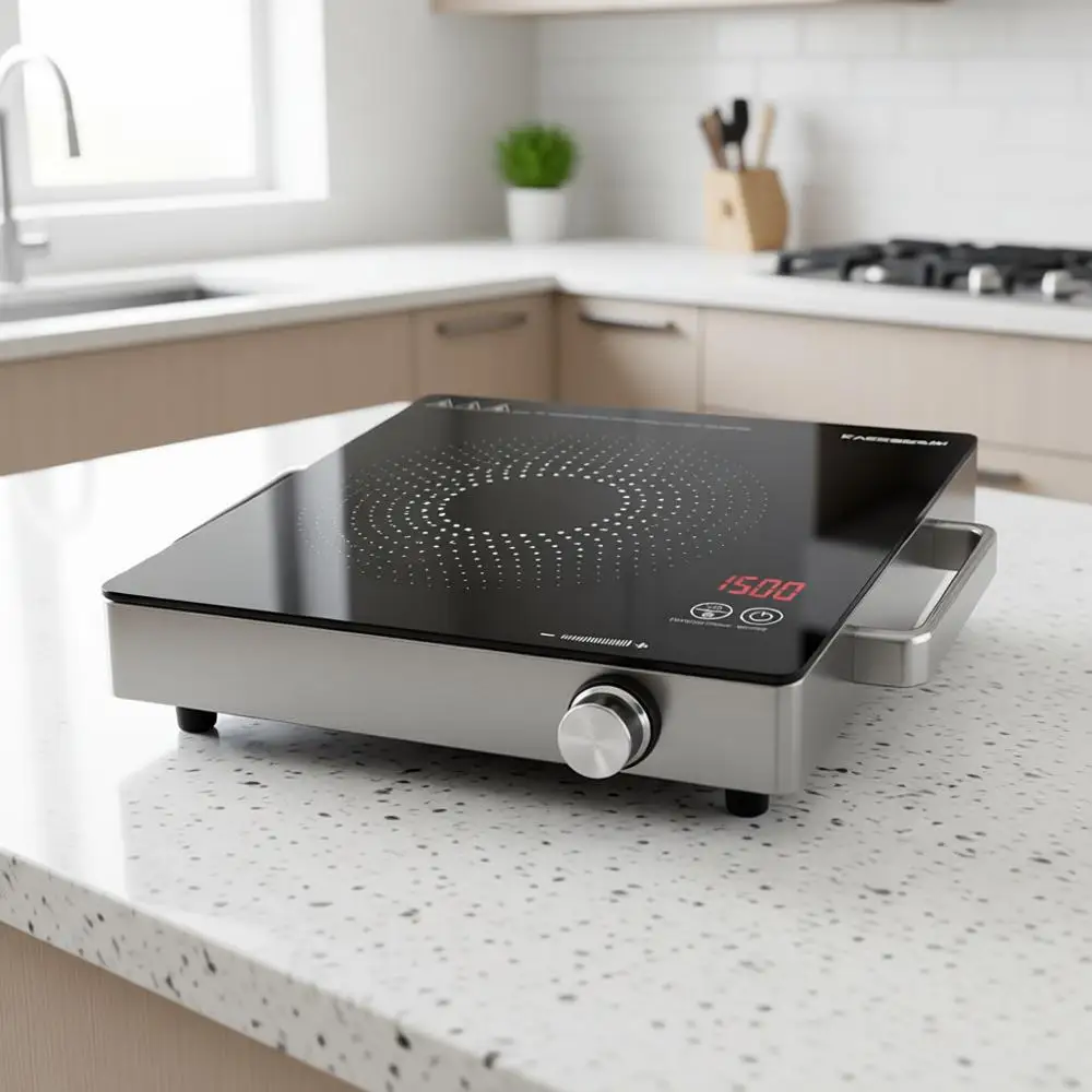 

Электрическая одноконфорочная плита 1500 Вт, портативная, с регулируемой температурой и охлаждающими ручками, из нержавеющей стали, легко чистится, без...