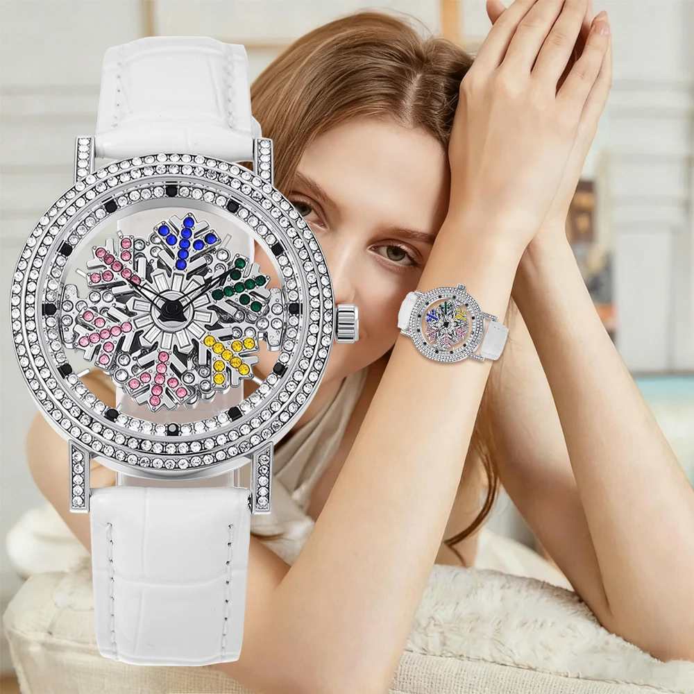 新しいレディースウォッチ - エレガントでファッショナブル、そしてトレンディ - 回転する雪の結晶文字盤、ブラックフライデー/ダブル11に彼女へのサプライズギフト