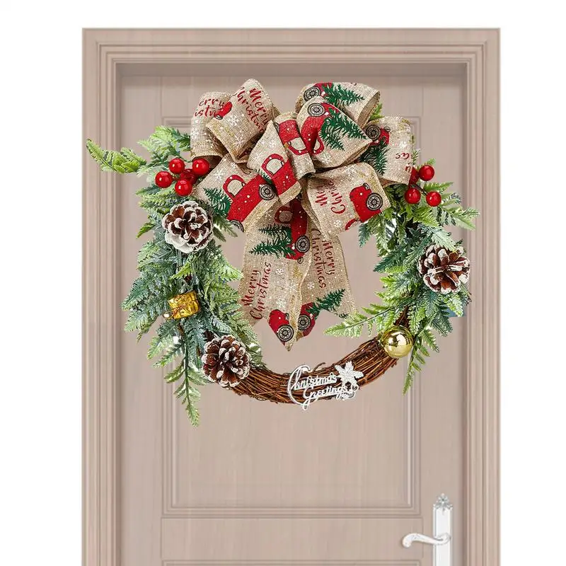 Outdoor Christmas Wreath Christmas Wall Wreath Indoor Outdoor Bow Pine Cones Red Berries Winter Wreaths for Front Door Yard