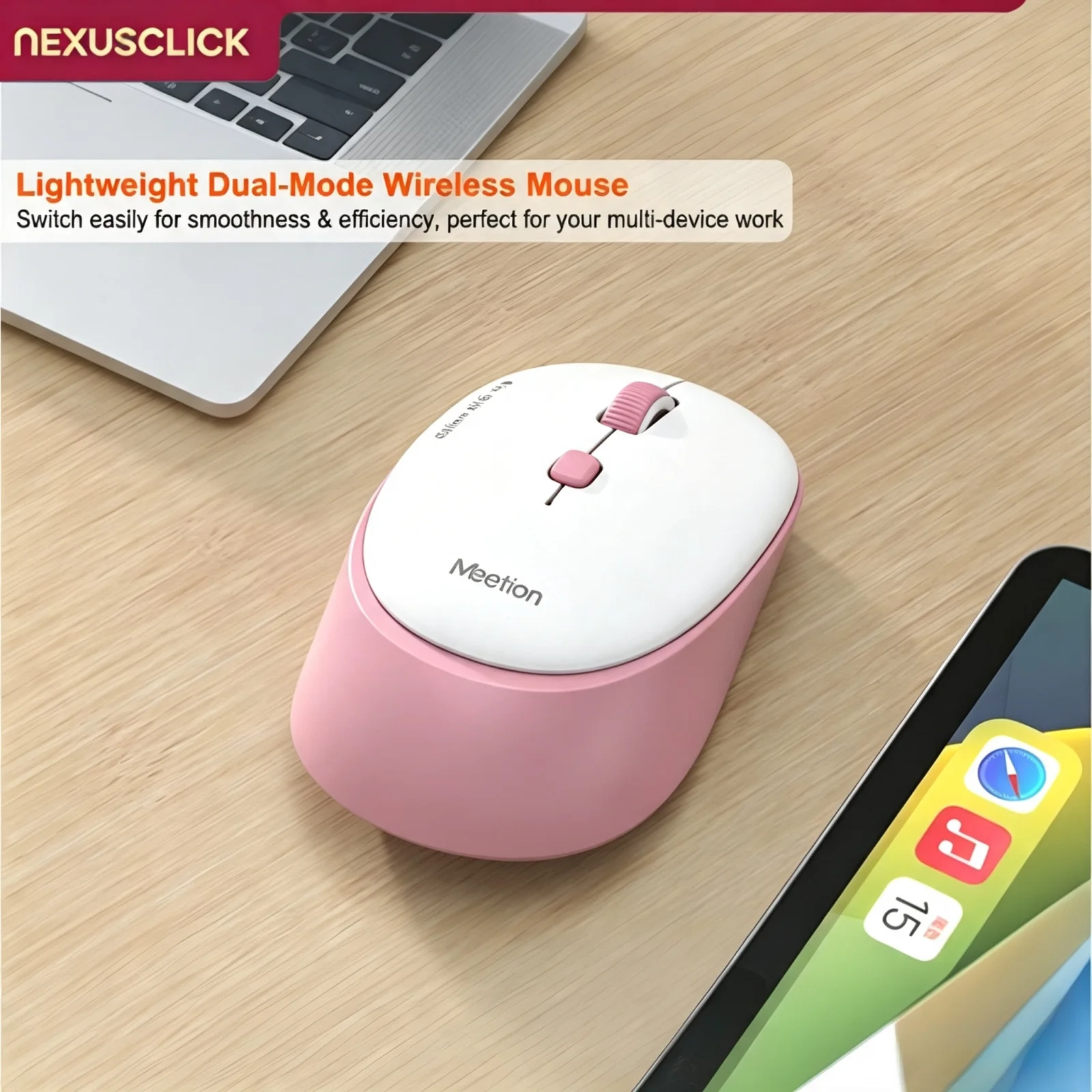NexusClick Type-C Rechargeable Wireless Mouse Dual Mode Silent Click 3200 DPI Adjustable 3 Million Lifespan Computer Mice for PC