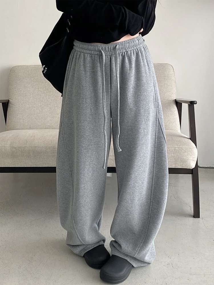

HOUZHOU Gray Basic Women Sweatpants Black Wide Leg High Waist Jogging Korean Fashion Oversized Pants Casual Sports Trousers