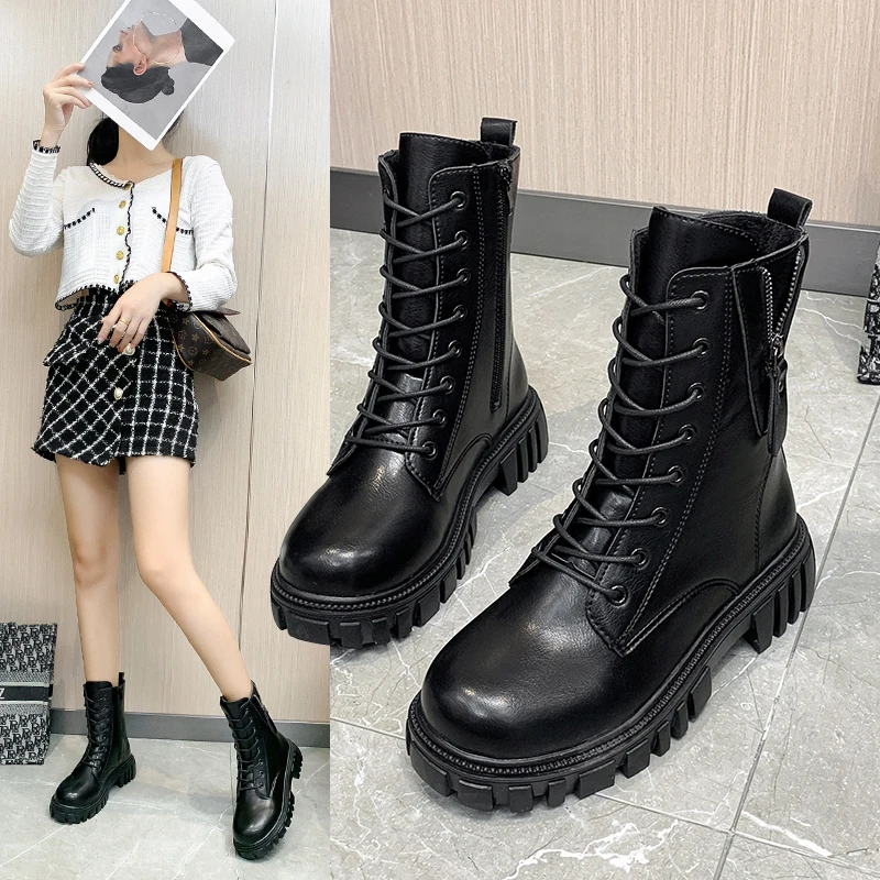 

Autumn Boots Women's Shoes Women's Shoes Fashion Round Leather Ankle Boots Winter Stretch Black Boots Comfortable Boots