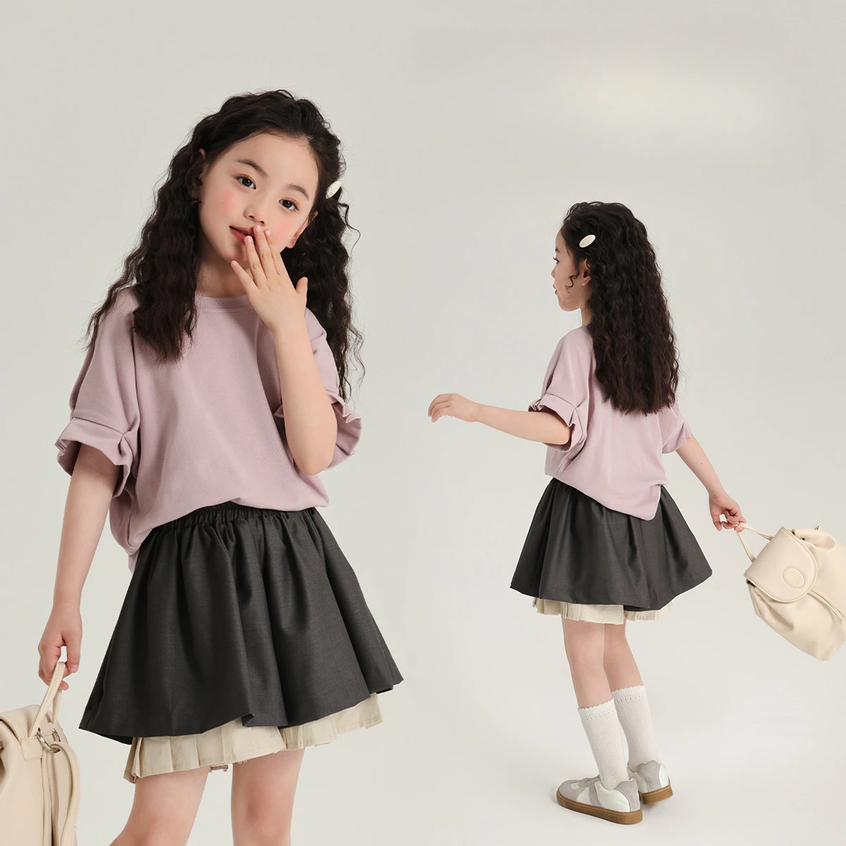 

Girl Shirt Top Summer 2024 Korean Style New Children Short Sleeve Shorts Top Girls Cuff Fold Design Girls Short Sleeve T-shirt