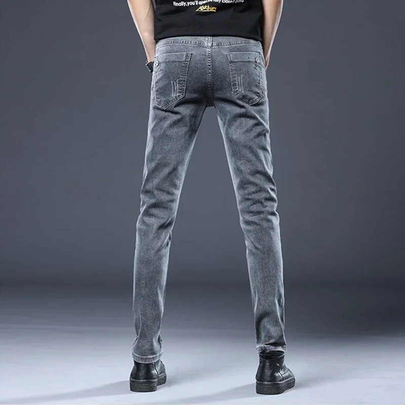 2026 New Gray Skinny Jeans Men's Slim Elastic Korean Fashion Vintage Casual Fee… - Image 6
