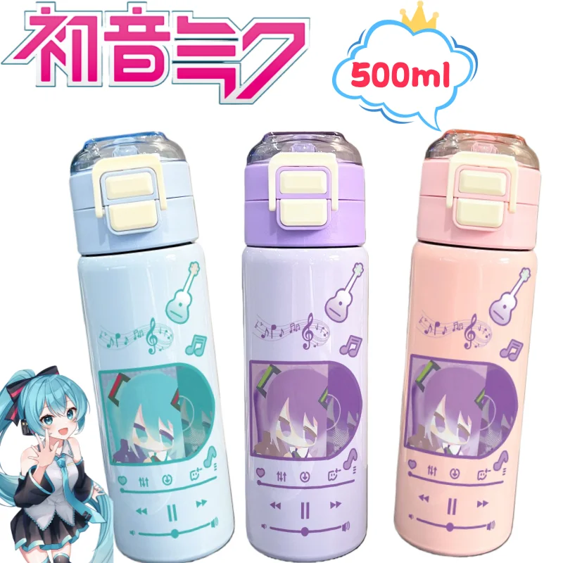 Hatsune Miku Thermos Creative High-value Cartoon Printed Large Capacity Portable Couple Outdoor Double Drinking Straight Cup