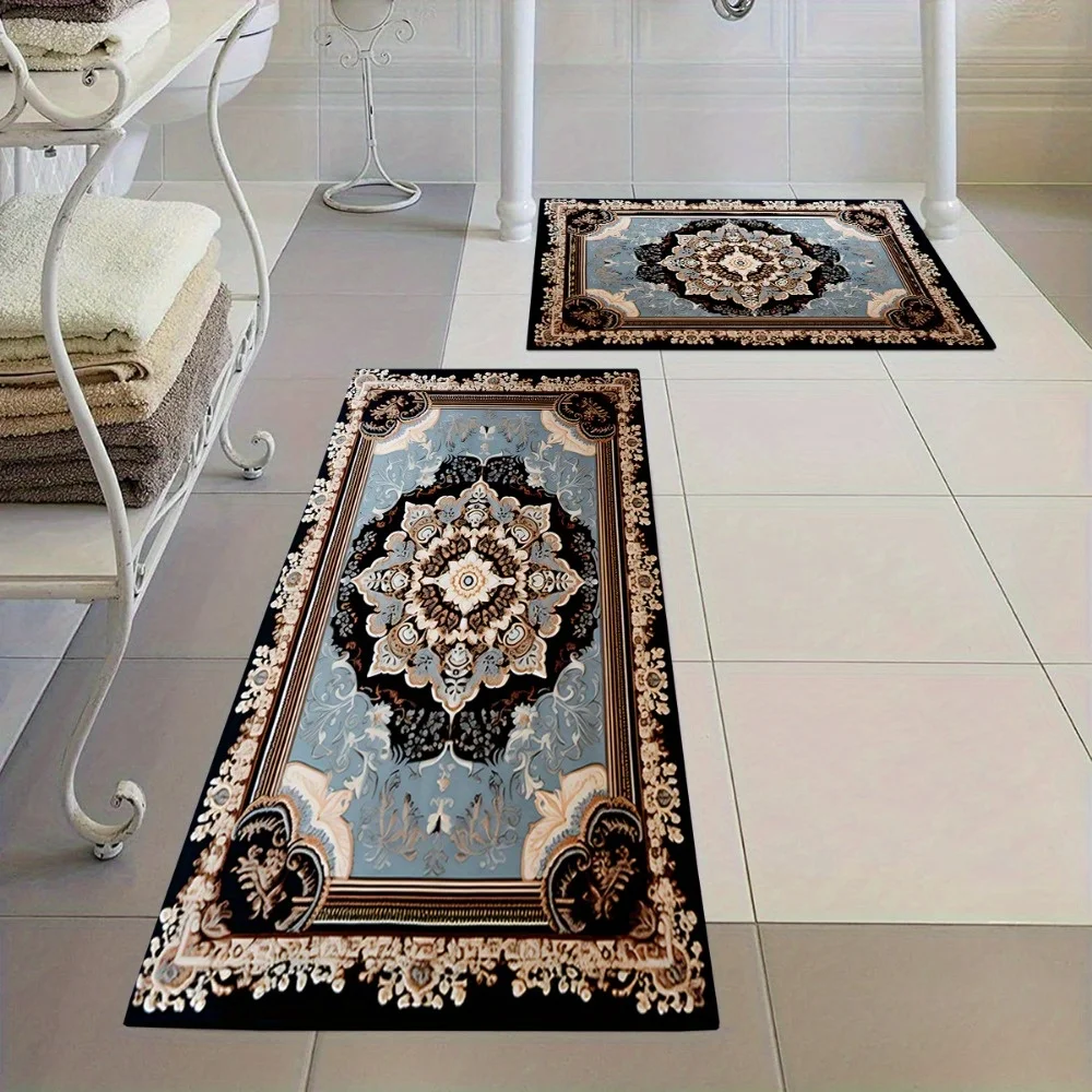 2pcs/ 3pcs/ Set Vintage European Pattern Printed Bathroom Floor Mat Set, Home Decoration Area Carpet, Machine Washable, Wash B