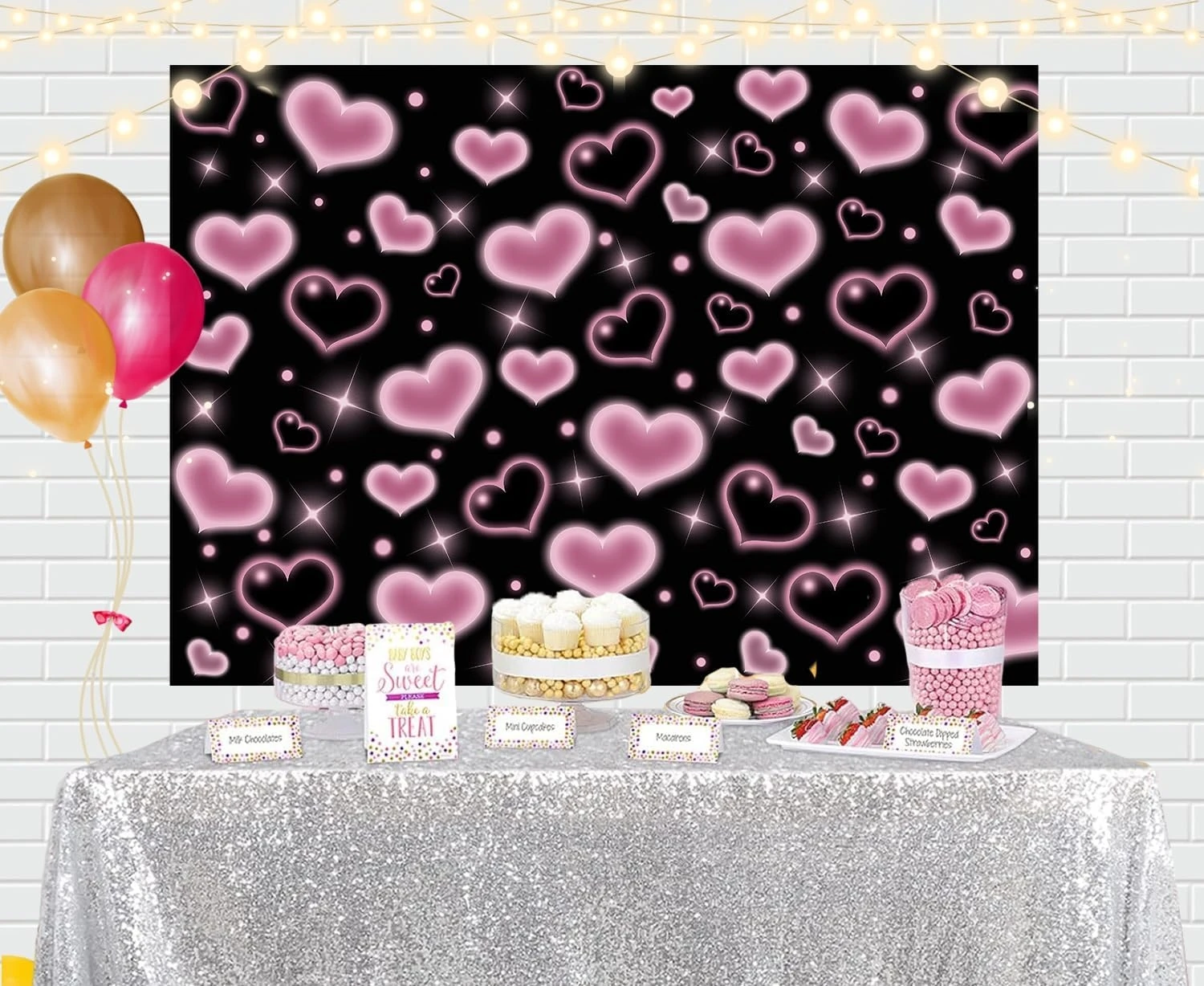 Розовые и черные сердечки, День Святого Валентина, фоны с любовью, компьютерная печать, товары для вечеринок, фоны для фотостудии