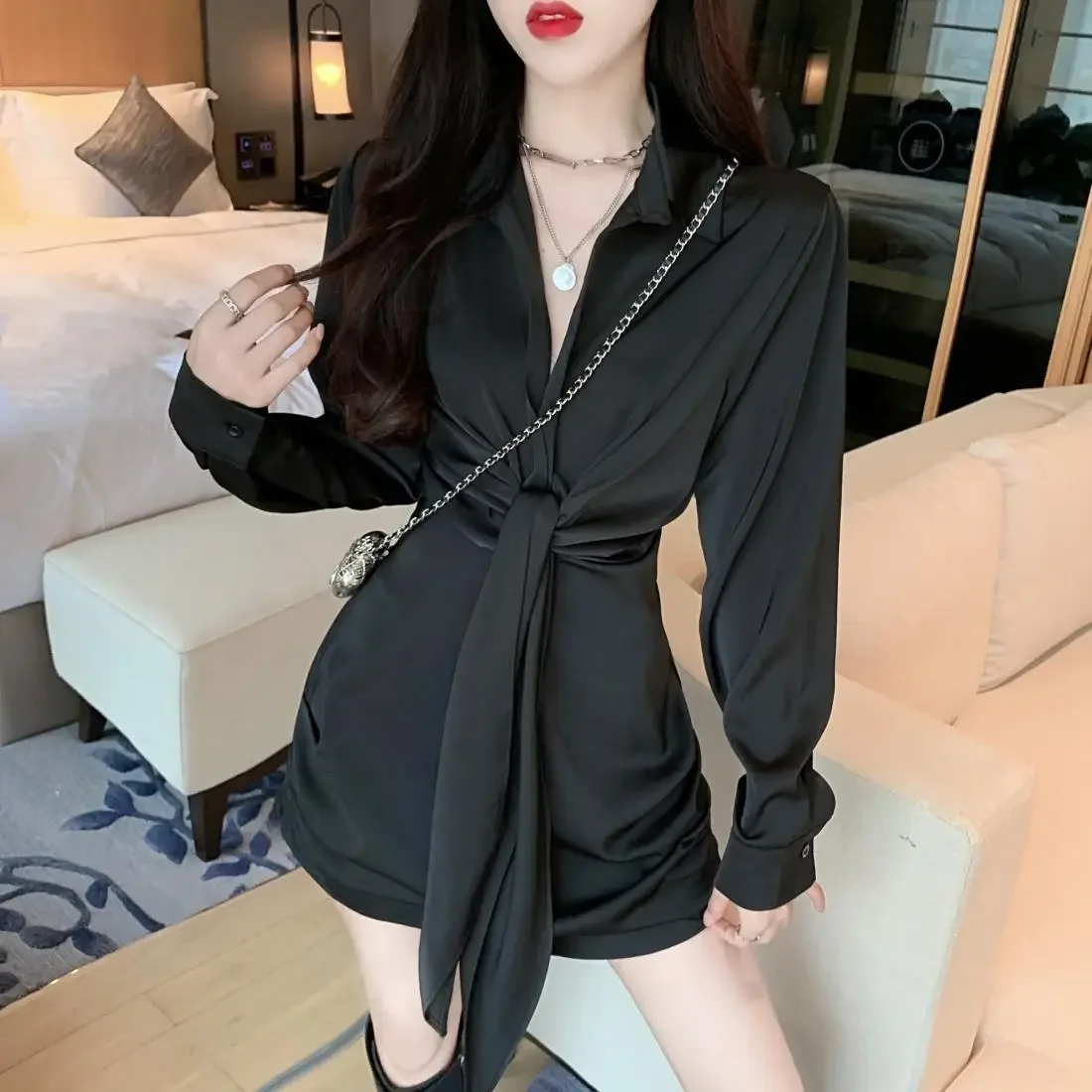 Black Female Dress White Spring Autumn Women\'s Long Sleeve Dresses High Quality Luxury Thic One Pieces Xxl One-piece Kpop Full G