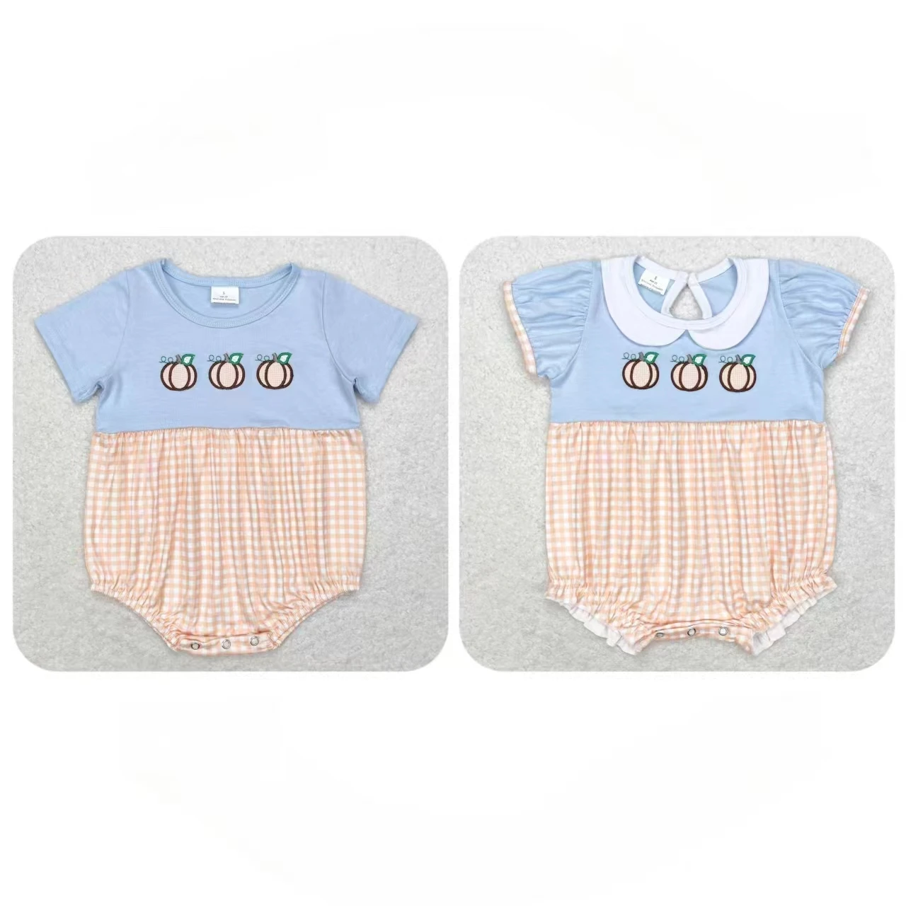 

Wholesale Baby Boy Girl Short Sleeves Embroidery Pumpkin Snap Button Newborn Children Bubble Kids Toddler Thanksgiving Romper