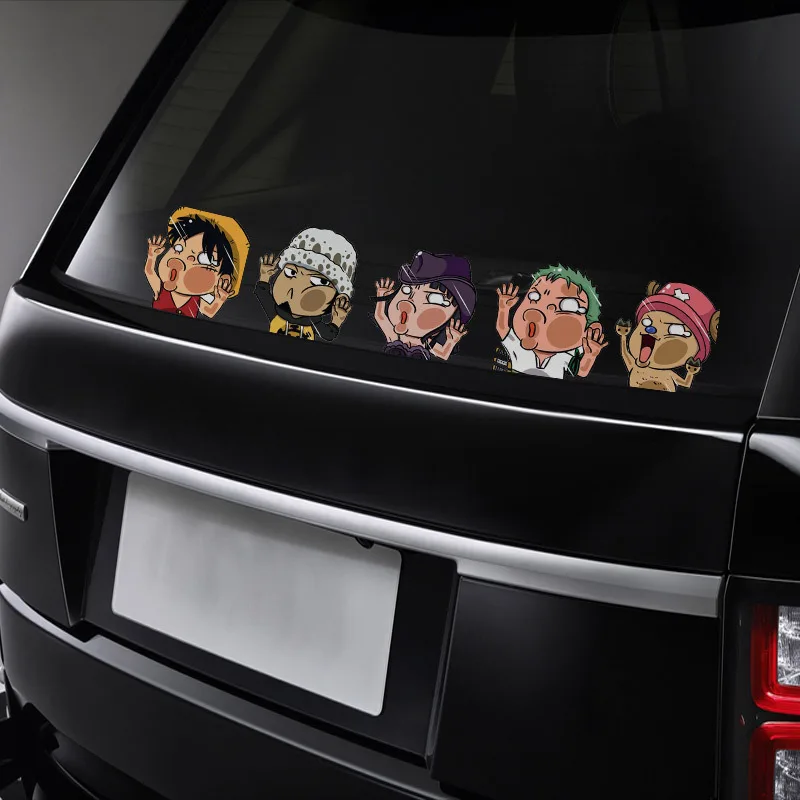 one piece car stickers,3D personalized cartoon anime scratch stickers, cosplay, funny face-shaking glass decoration characters