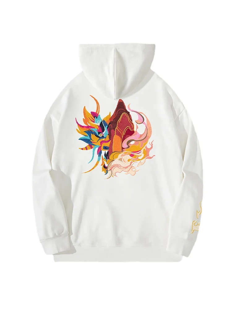 Vintage Hoodies Cotton Men Women Dragon Tiger Embroidery Hoodies Chinese Hip Hop Hooded Sweatshirts Casual Hoody Street Fashion