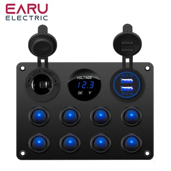 8-gniazdowy przycisk Rocker Toggle Switch Panel Usb Control For Car Truck Marine Boat RV ATV UTV Camper Caravan Circuit Breaker Earu
