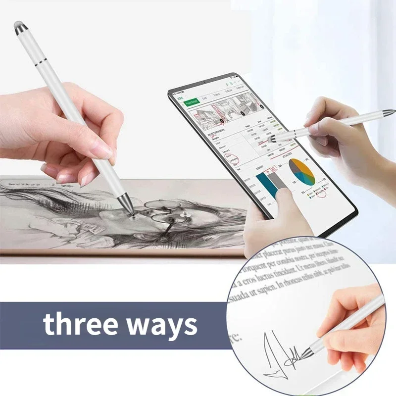 

3 In 1 Capacitive Pencil for Smart Phone, Tablet - Thick & Thin Drawing, Android Mobile Screen Touch Pen