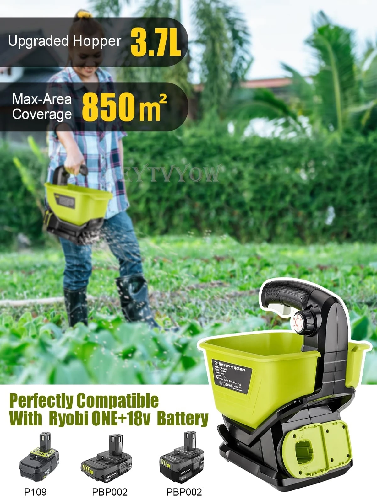 

3.7L Большая пропускная способность беспроводной соли. для батареи Ryobi 18V Семонное разбрасыватель портативного разбрасывателя удобрений. Аксессуары Ryobi Power Tools Портативный разбрасыватель Для удобрения соль соль таяла для газона и садовой соли и т