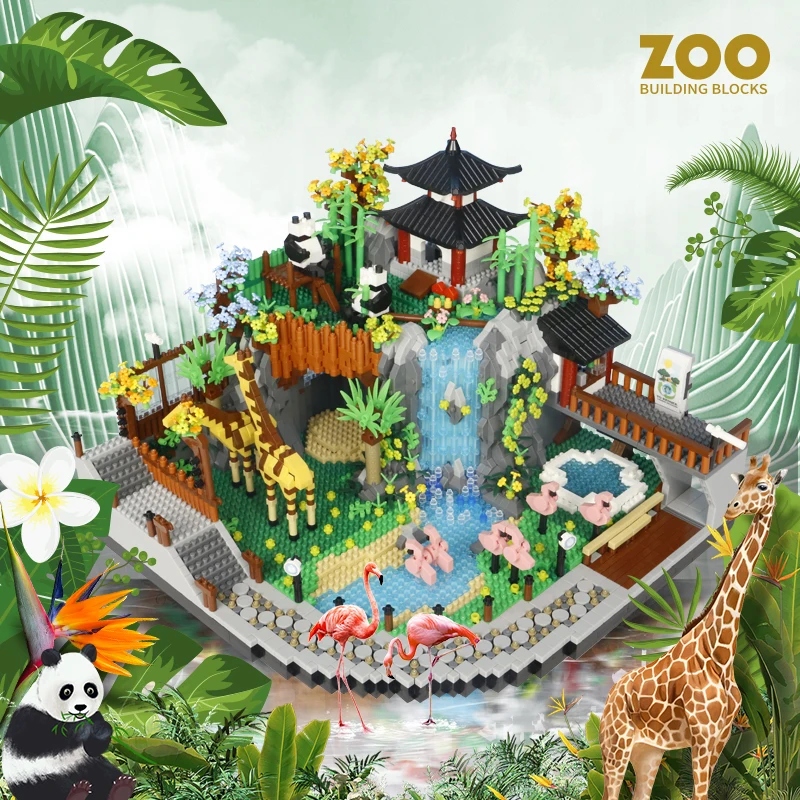 

5000PCS Creative Micro Particle City Street View Rainforest Panda Animal Zoo Building Blocks Assemble Bricks Toys Boy Kid Gift