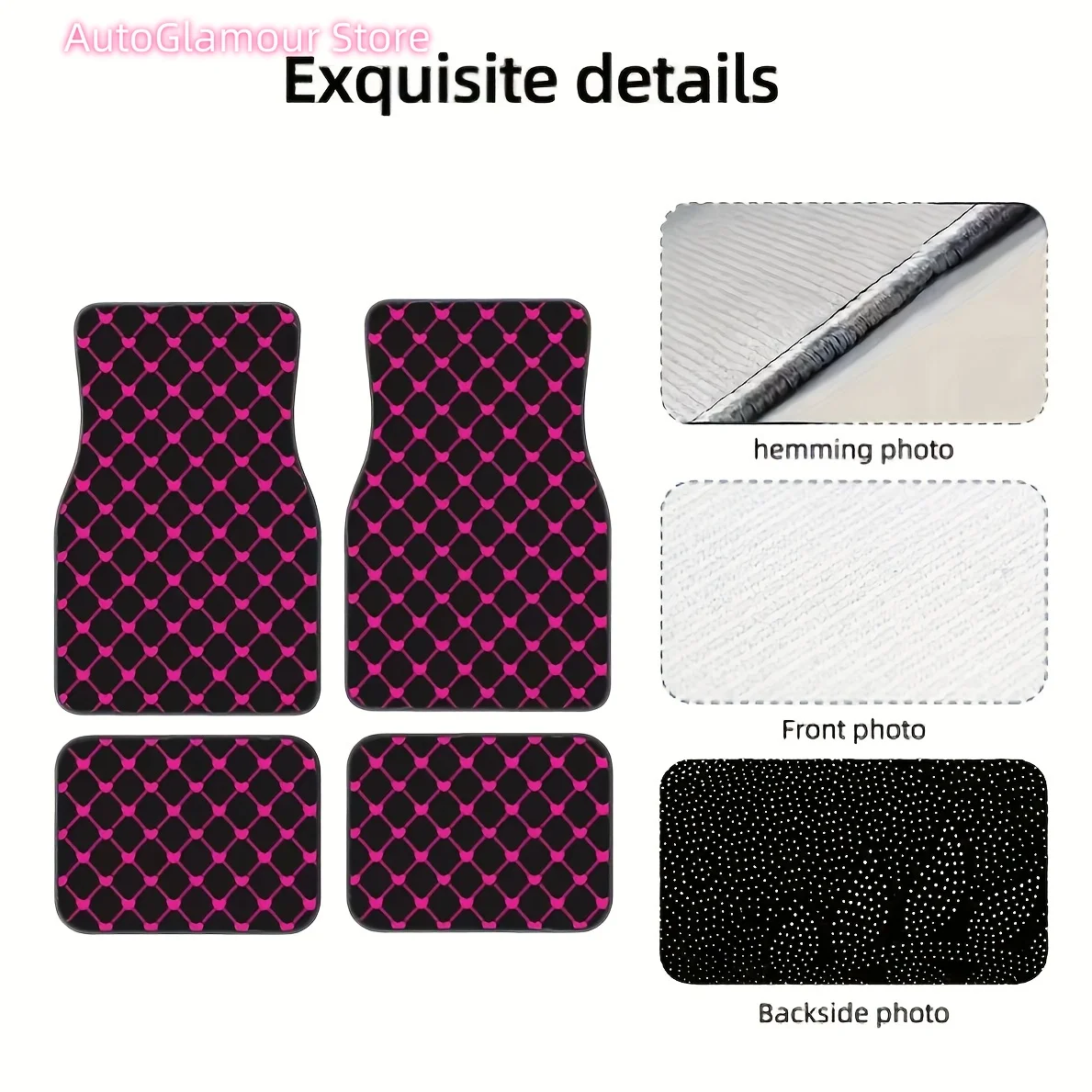 

General Car Mats in a 2D Pink Love Theme, Designed for Both Front And Rear Seats, Suitable for All Vehicles. These Stylish And D
