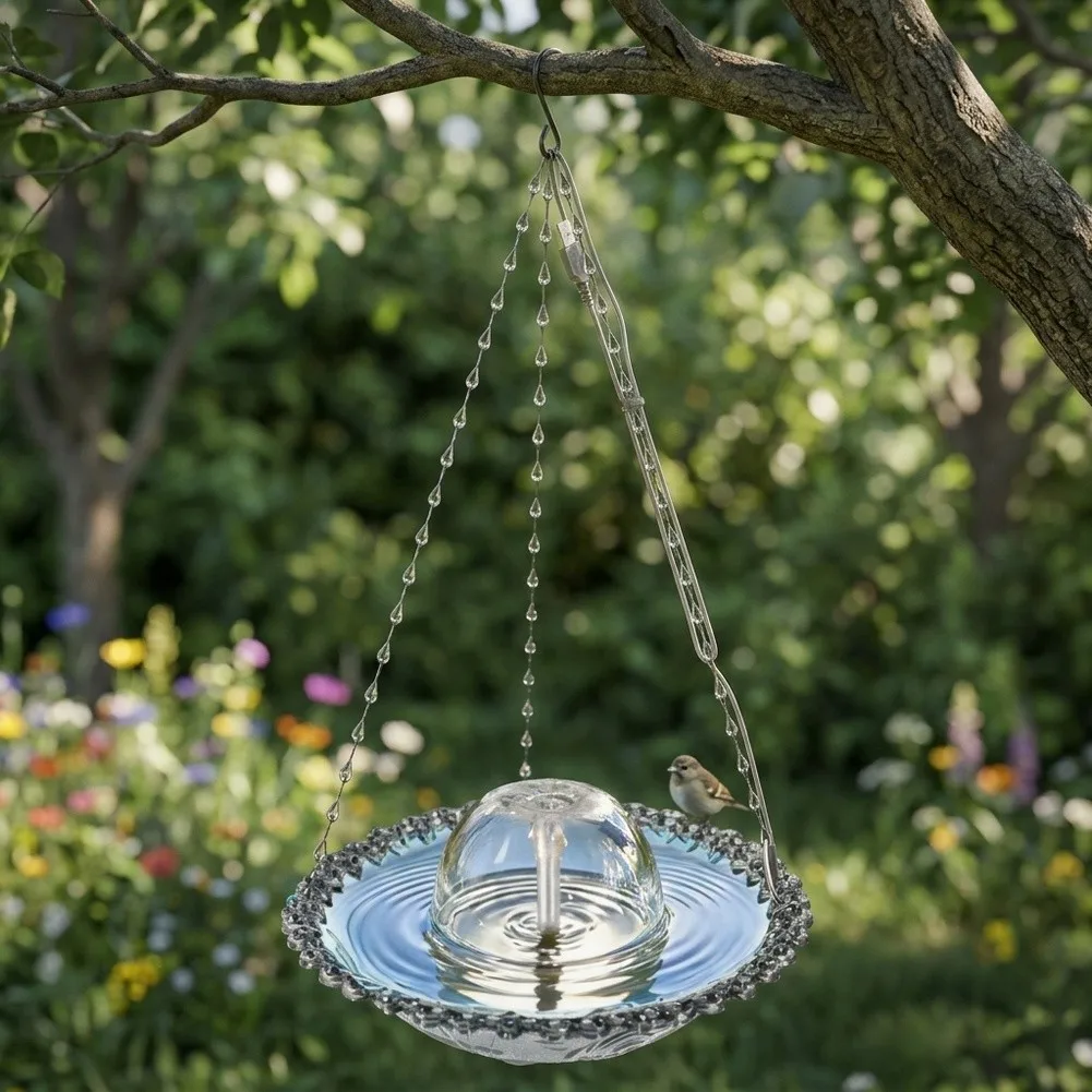 Outdoor USB Bird Bath Fountain with Reinforced Elements and Consistent Water Delivery for Year-Round Garden Enjoyment