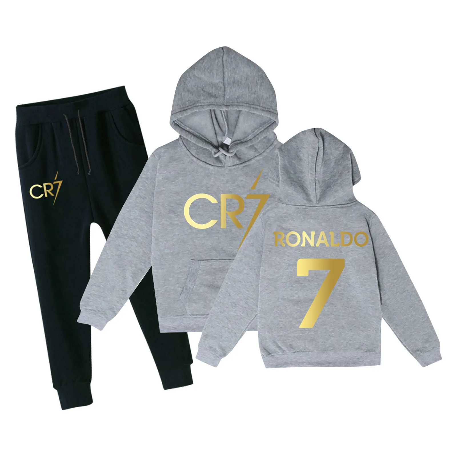 Felpe con cappuccio per ragazzi e ragazze felpa con stampa Set di pantaloni per completi per bambini abbigliamento sportivo carino Teen Ronaldo Tops