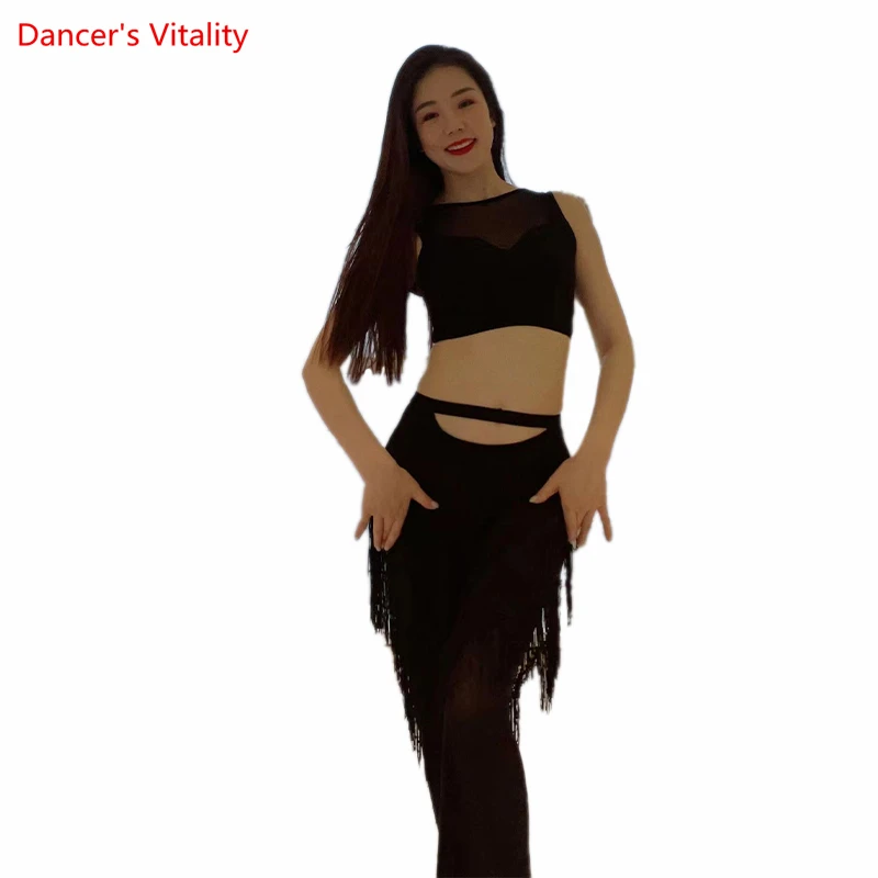 Belly Dance Costume Suit for Women Customzied Modal Sleeveless Top+tassel Skirt 2pcs Oriental Dance Clothes Bellydance Outfit