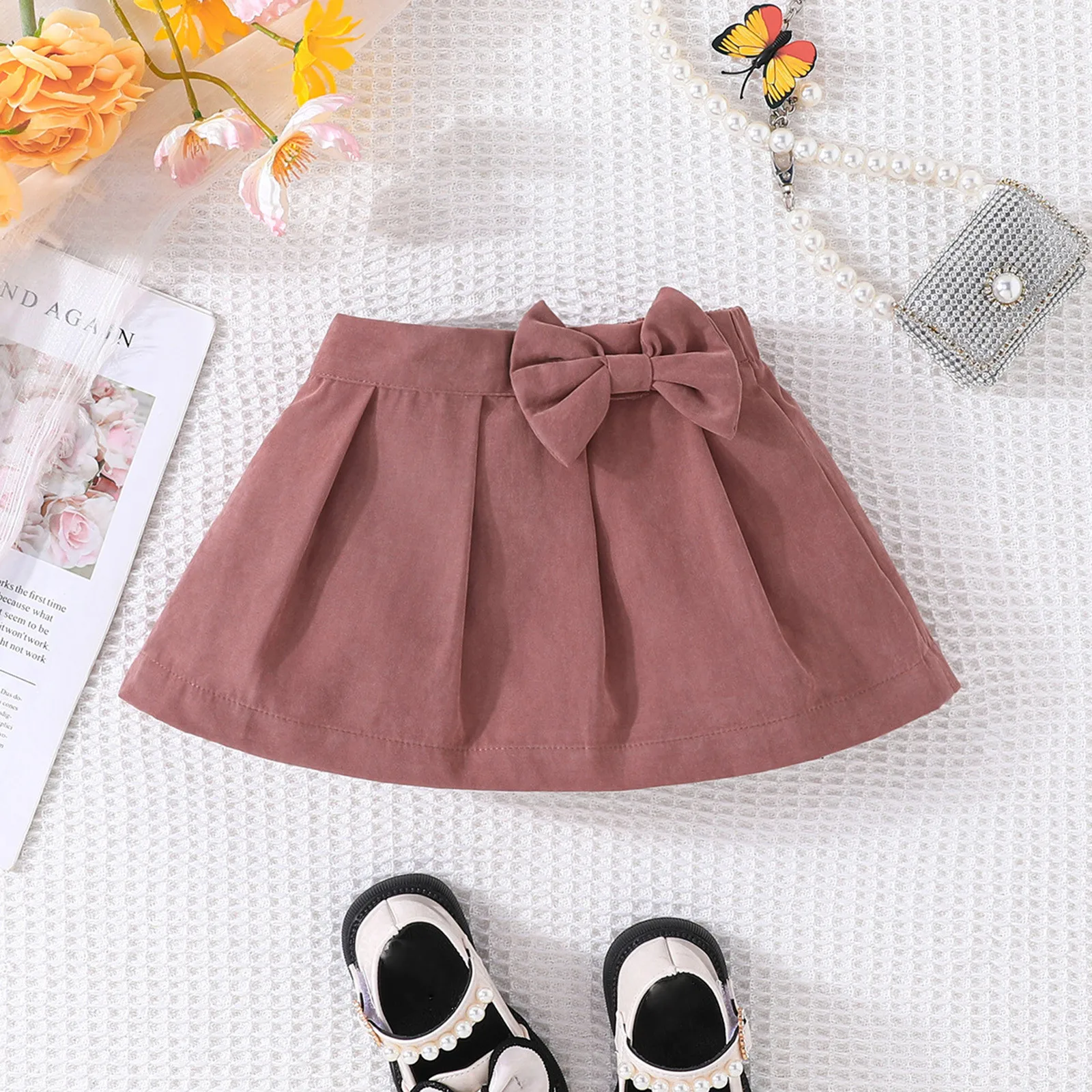 Korean Style Kids Girl Cute Mini Pleated Skirts Bow Knoted Solid Color Skirt For Baby Girls Party Princess Skirts Tutus De NiñAs