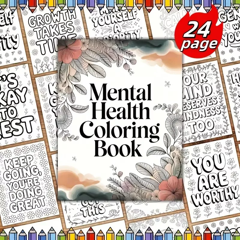 A4 Thick Mental Health Coloring Book Anti-Bleed Stress Relief Drawing Colouring Notebook For Adults Teens