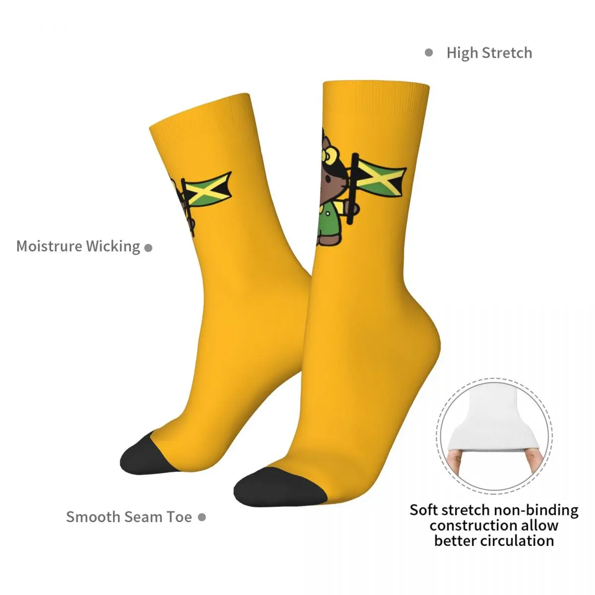 Jamaican Flag Socks Hellos Kittys Funny Stockings Men Comfortable Climbing Socks Autumn Pattern Non-Slip Socks