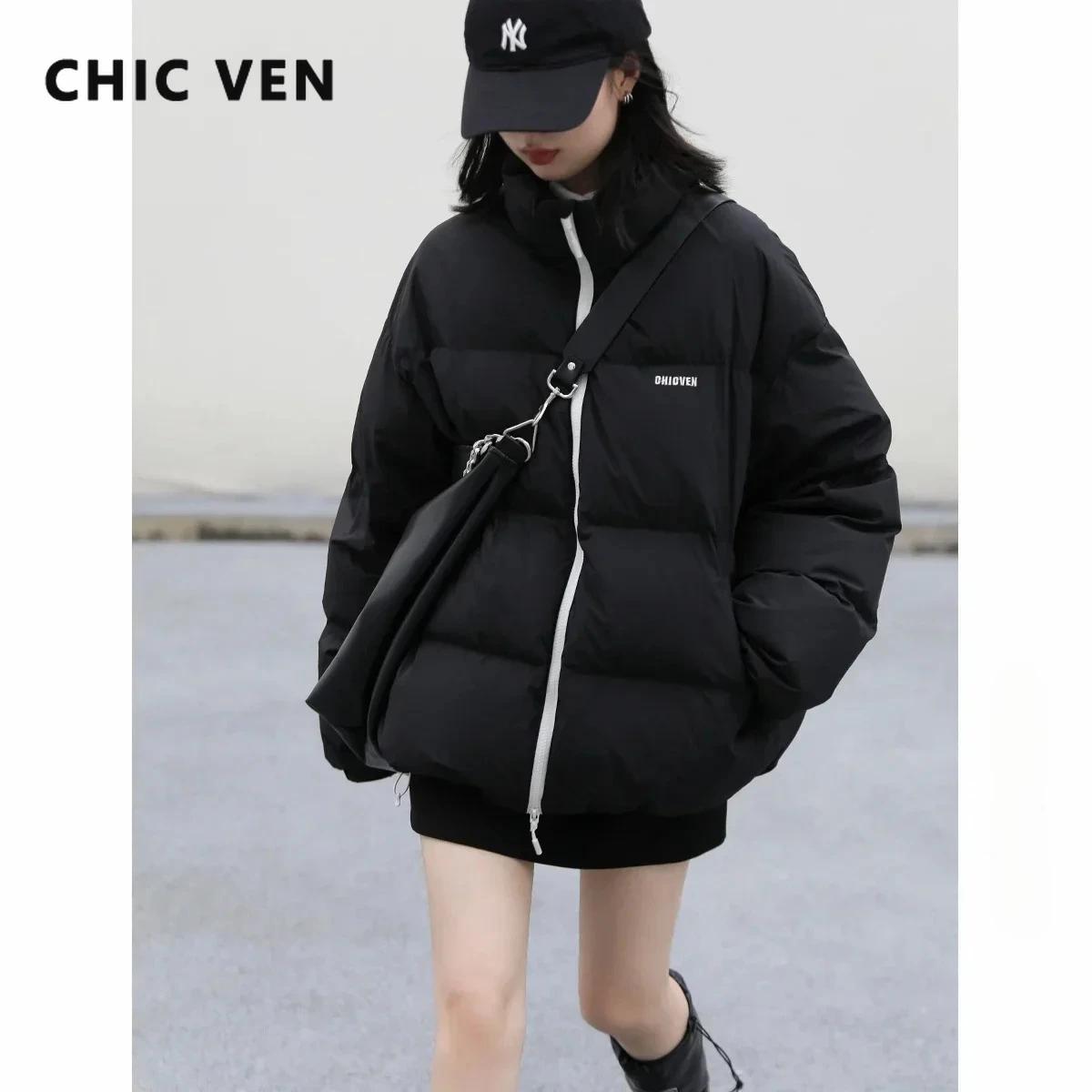 

CHIC VEN Women's Down Coats Fashion Standing Collar Casual Loose 90 White Duck Down Warm Jacket Female Coats Autumn Winter 2025