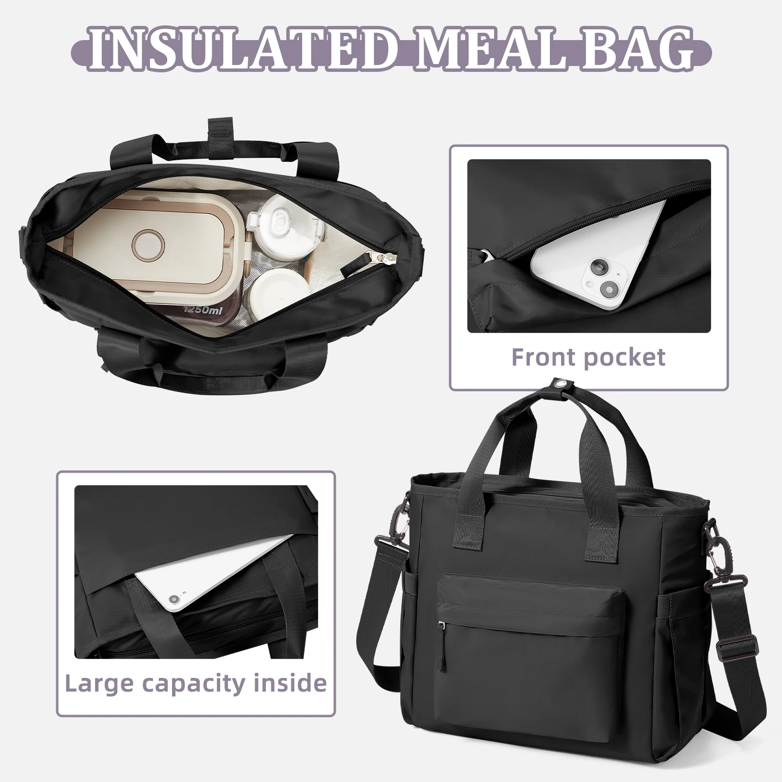 Handheld Lunch Bag Non-Food Contact Insulated Bento Bag for Student Office Worker Camping Meal Bag Thickened Storage Portable