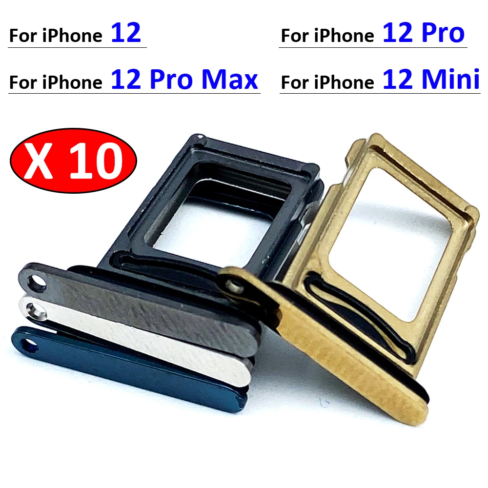 10Pcs/Lot, For iPhone 12 Pro Max Mini Dual SIM Card Tray Slot Holder Adapter Accessories Replacement Parts