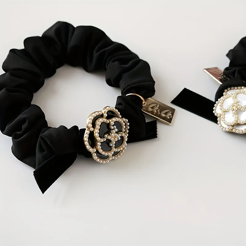 [Elegant Hair Tie] 2pcs Elegant Camellia Flower Hair Tie| Chic Scrunchies for Women, Soft Fabric, Solid Color, Hair Ring Accessory