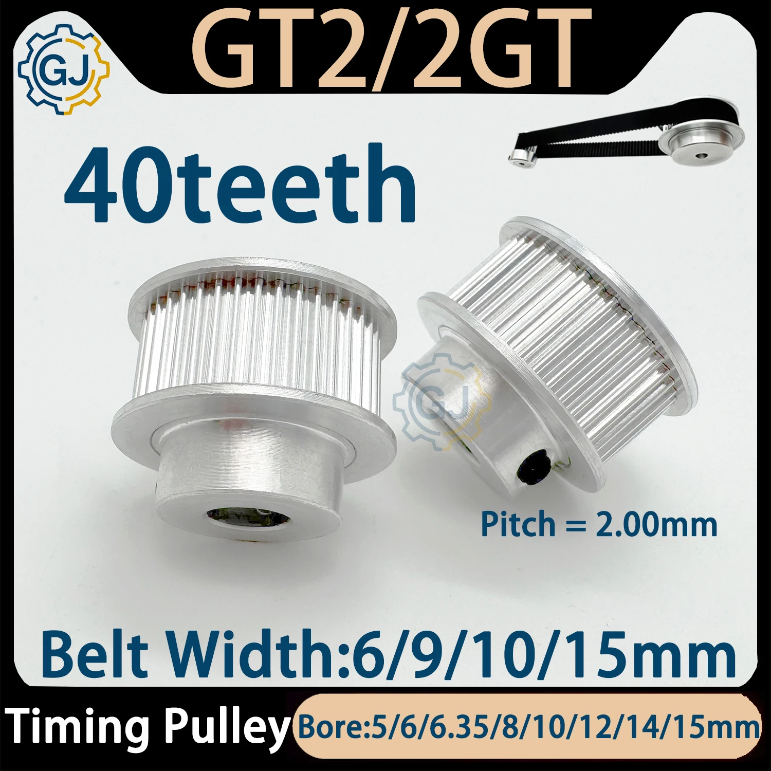 40T GT2 2GT Timing Pulley 40Teeth Wheel Bore 3/4/5/6/6.35/8/12/12.7/10/14 Aluminum Gear Teeth Width 6/9/10/15mm 3D Printer Parts