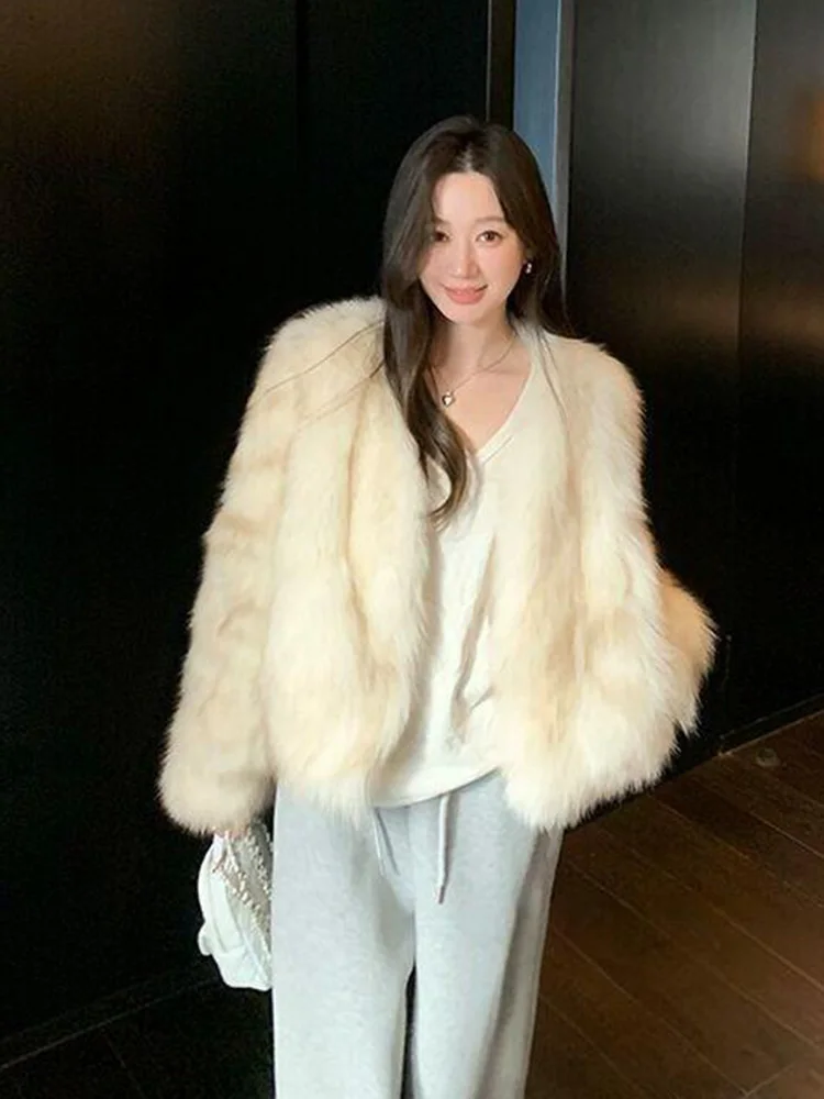 Femmes hiver Chic fausse fourrure manteau mince à manches longues élégant fausse renard veste mode coréenne douce femme chaud tout Match hauts vêtements d'extérieur