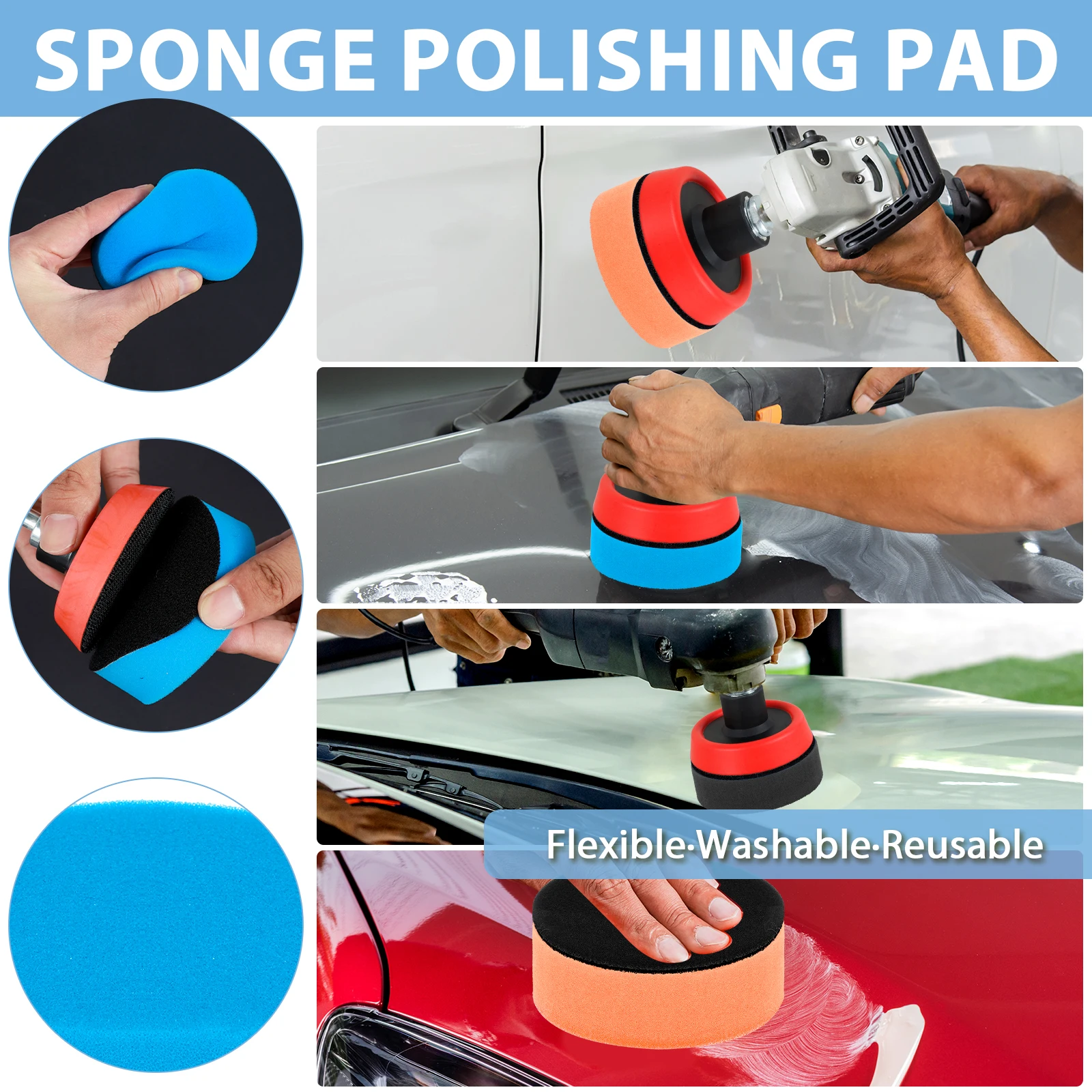 1/2/3inch Car Polishing Pad Kit 44Pcs Polishing Sponge Pads with M14 Thread Adapters Mix Size Microfiber Polishing Pad Reusable