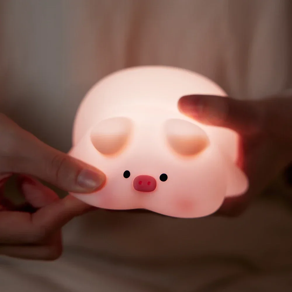 ไฟกลางคืนรูปหมูสีชมพูไฟ LED น่ารัก lampu tidur ซิลิโคนสร้างบรรยากาศในร่ม hiasan kamar โคมไฟแผ่นแปะของขวัญไฟกลางคืนสำหรับเด็ก