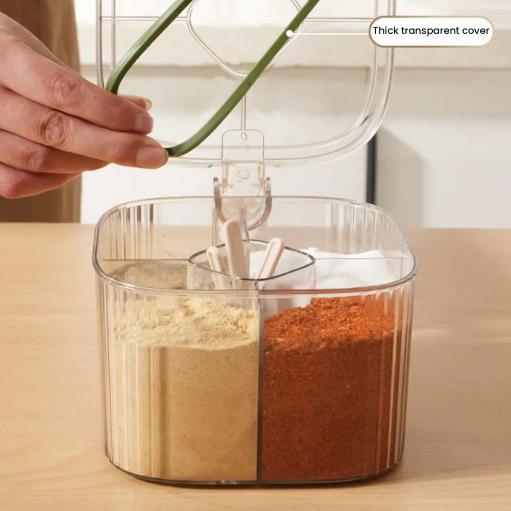 Spoon Slot Spice Organizer Multi-compartment Kitchen Seasoning Jar with Spoon Slot Transparent Salt Pepper Organizer