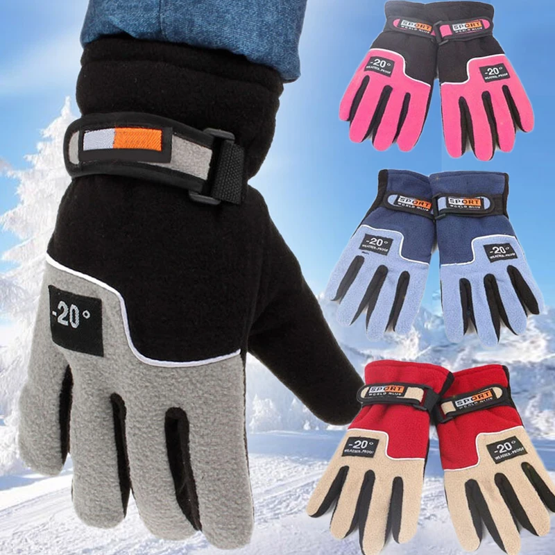 Winter Plush Polar Fleece Warm Gloves for Men Women Outdoors Skiing Cycling Five Finger Mittens Thickening Waterproof Gloves