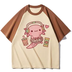 Axolotl t-shirts women youthful pattern Tee female anime streetwear manga clothing