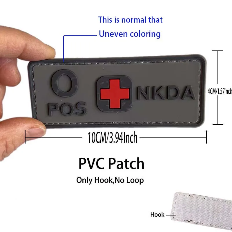 10*4CM PVC Rubber Badges Blood Type A+ B+ AB+ O+ POS NKDA Hook and Loop Patch,Outdoor Rescue Tactical Emblemen For Helmet,Hat