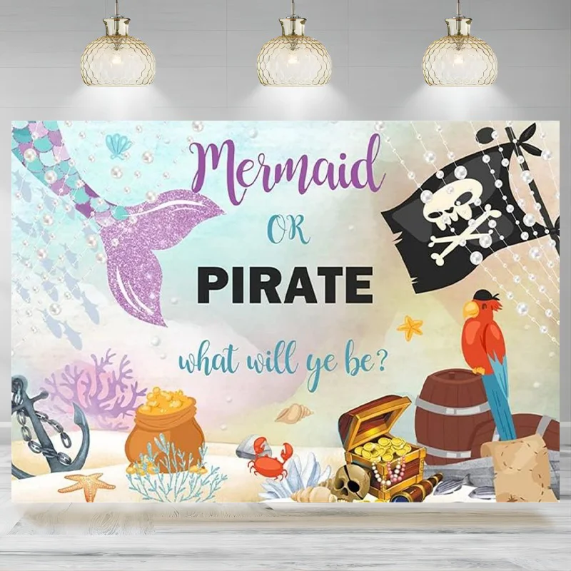 Mermaid Pirate Ship Backdrop Undersea Party Banner Decorations Summer Ocean Baby Shower BirthdayFestivals Photography Backgrou