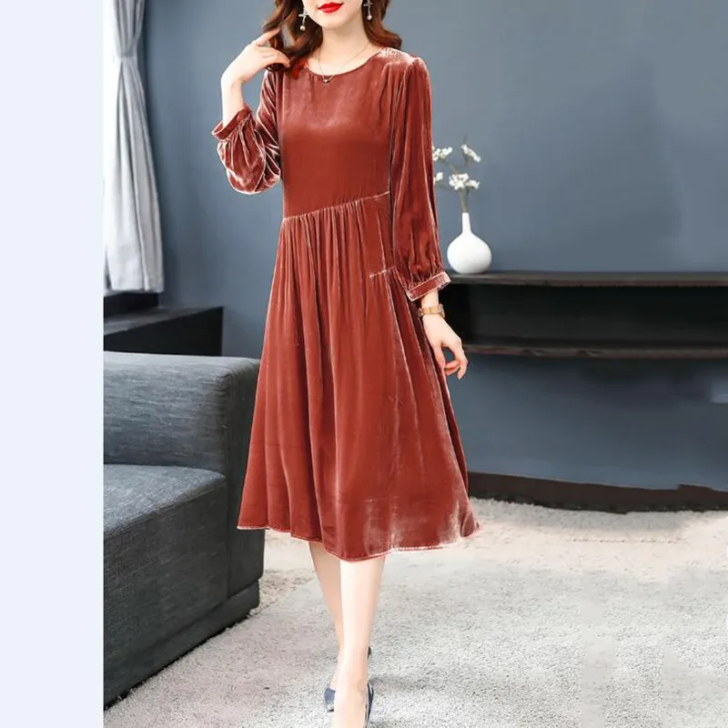 Autunm Maxi velvet Dress Women Vintage Lace up Solid Wine Red Party Prom Dresses Spring Elegant velour dress Plus Size Vestidos