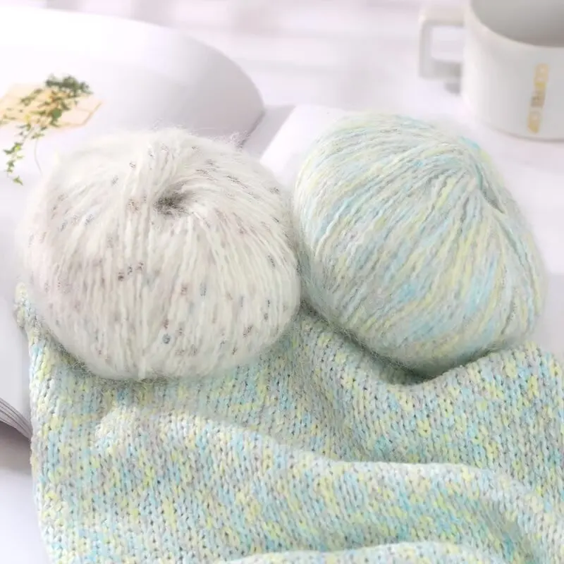 150 g buntes Punkt-Alpaka-Mohair-Garn, bunter Farbverlauf, Regenbogenfarbe, mitteldick, handgestrickt, gestrickt, modischer Pullover, Schal, Mütze, Garn, Kugel, 50 g/Stück/Packung