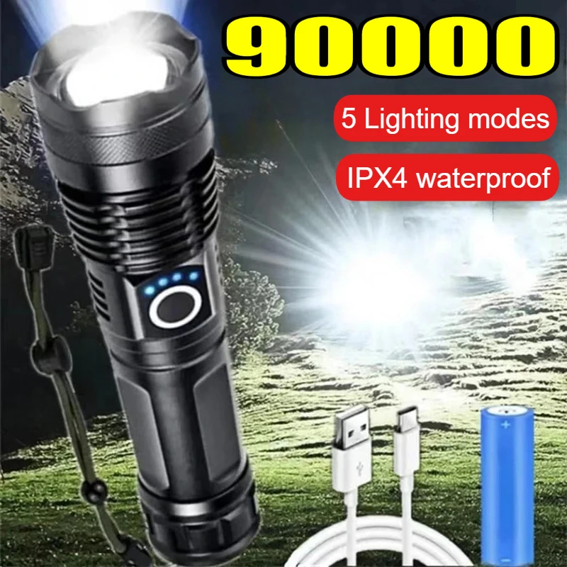 

Powerful XHP50 LED Flashlight USB Rechargeable Camping Torch 5 Lighting Modes Power Display Portable Outdoor Hiking Lantern